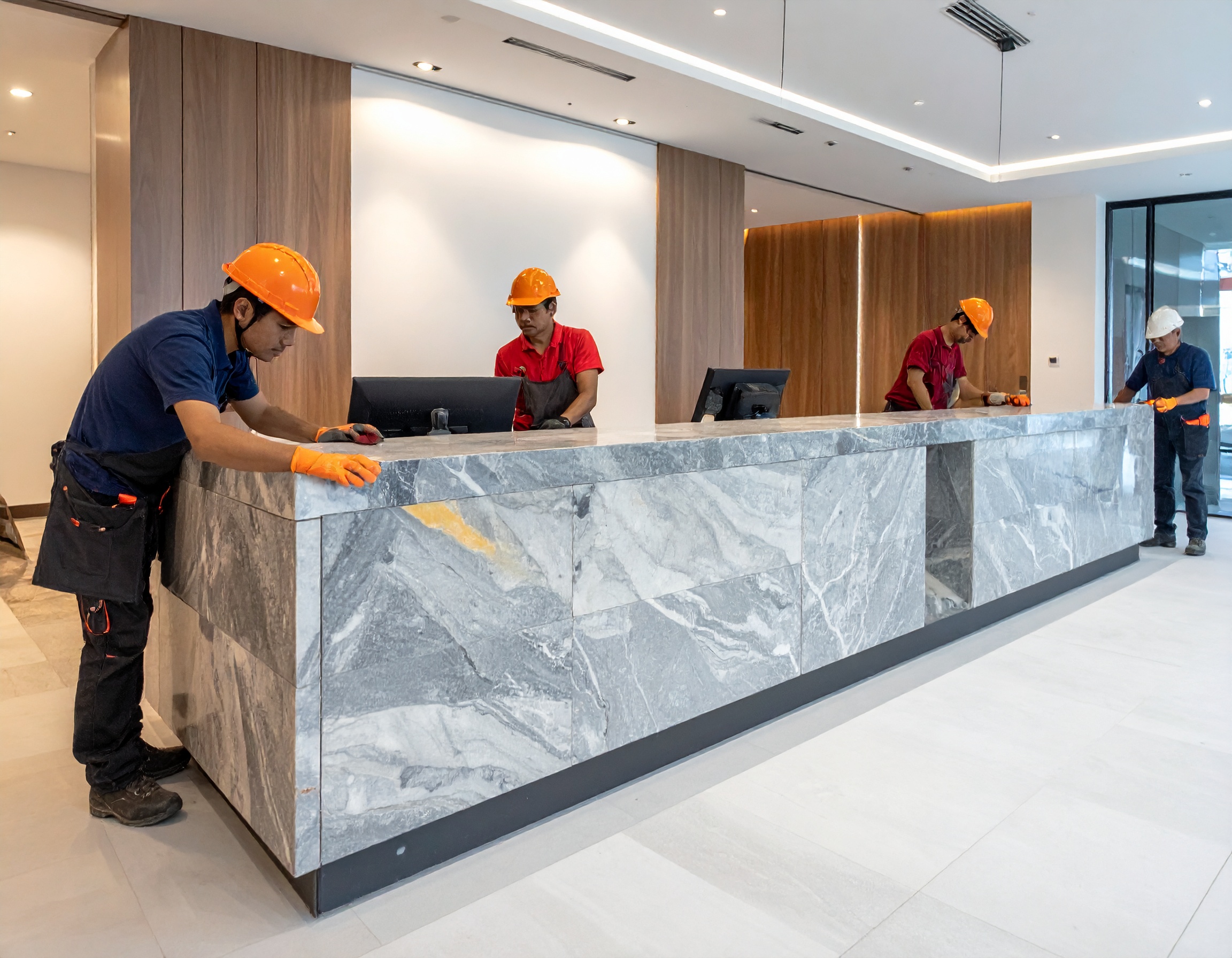 Thi công ốp đá quầy lễ tân (2)