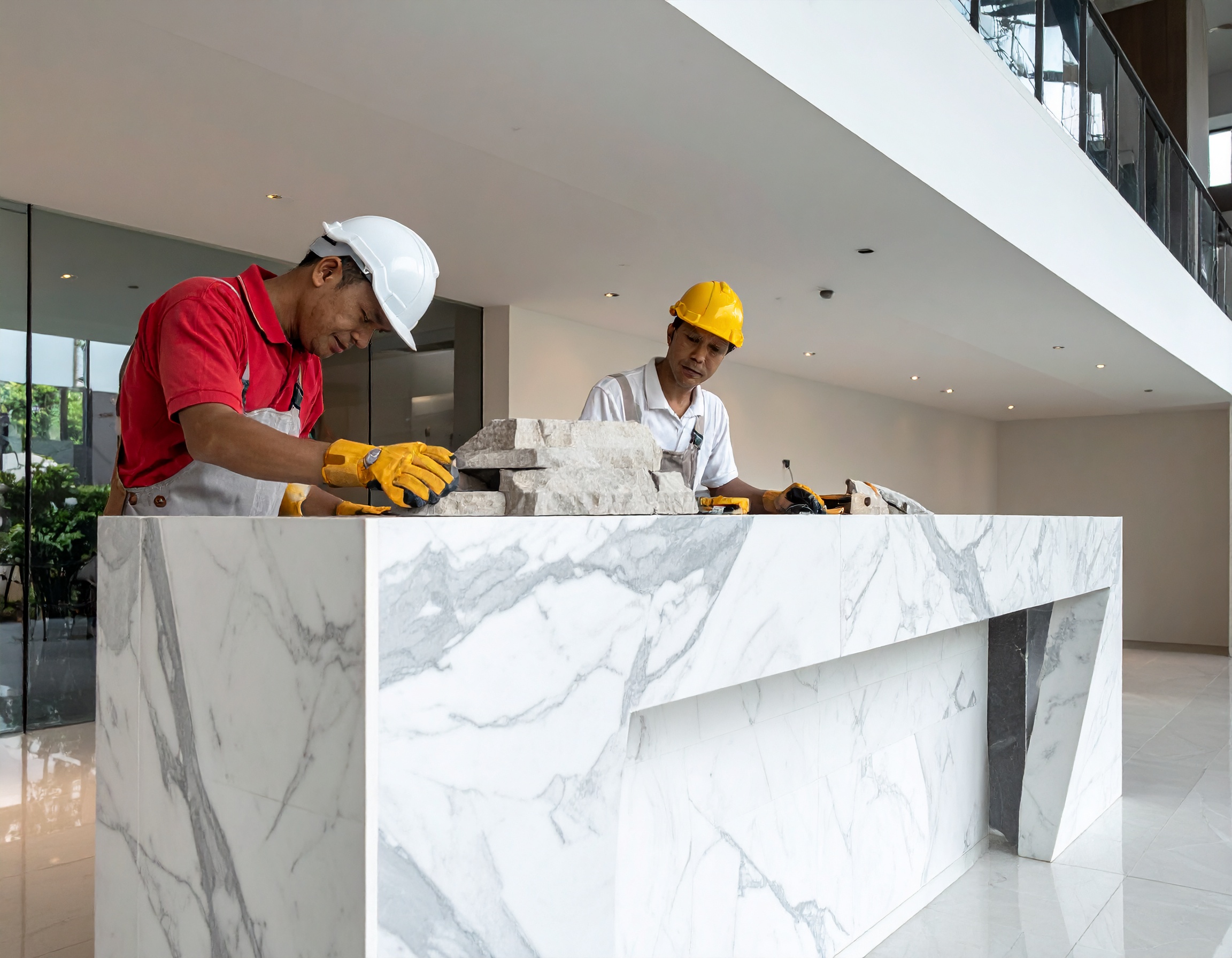 Thi công ốp đá quầy lễ tân (3)