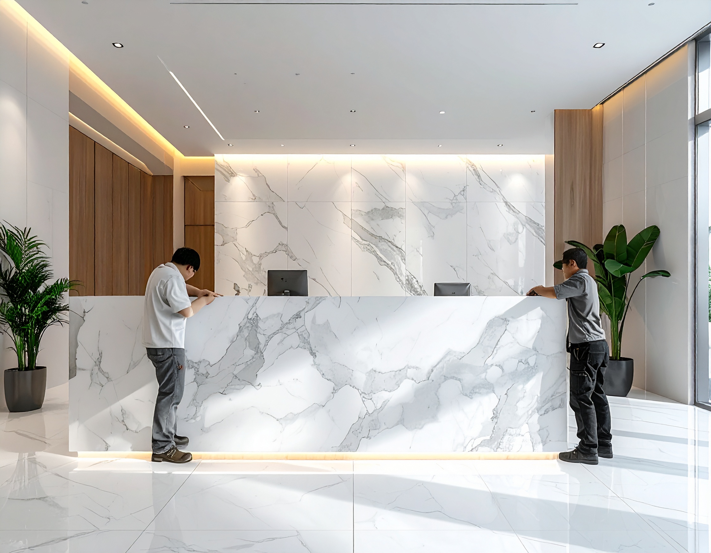 Thi công ốp đá quầy lễ tân (4)