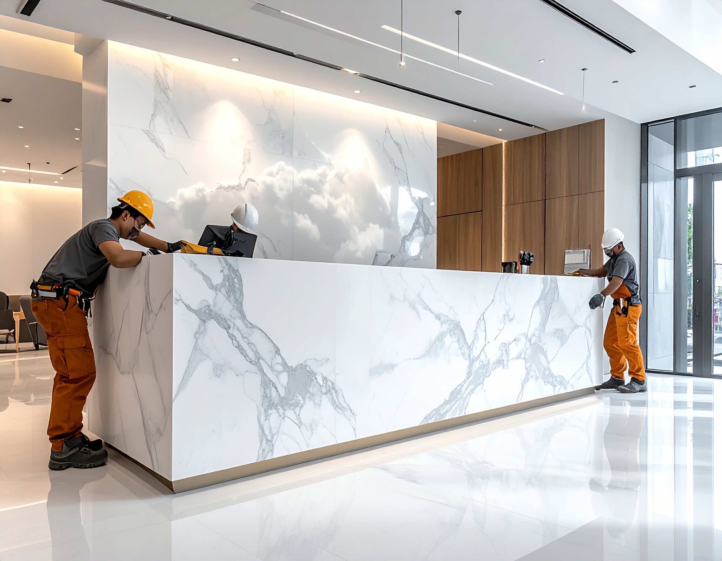 Thi công ốp đá quầy lễ tân (5)