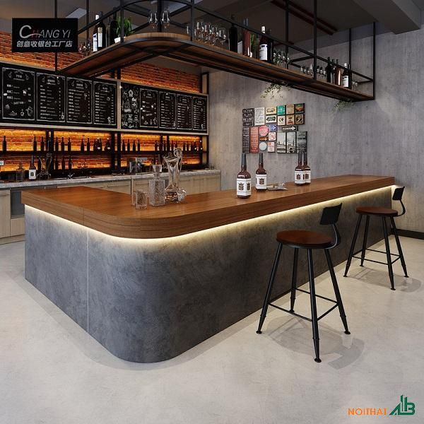 Quầy pha chế cao cấp Bo Cong có tủ trưng bày