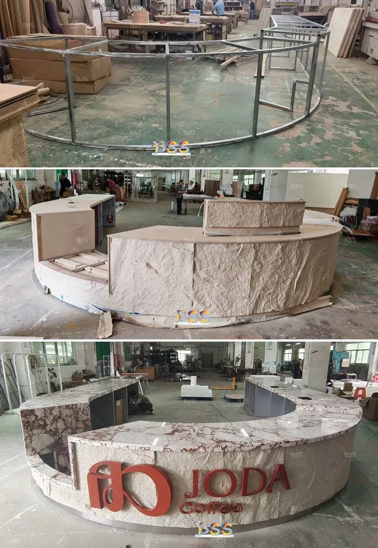 t ng thi t k qu n c ph hi n i qu y bar h nh ch U l n b ng marble PU sang tr ng cho qu n c ph